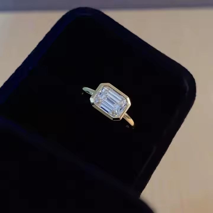 Emerald Cut HPHT East West Bezel 10k Gold Ring