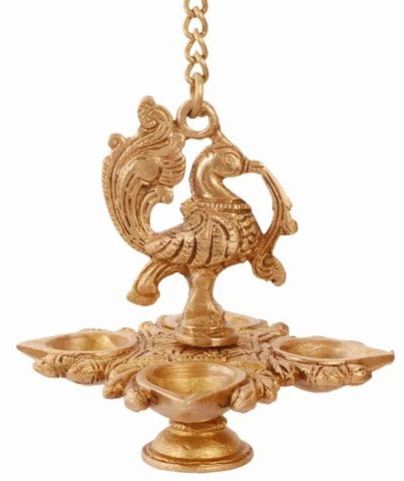 Brass Hanging Peacock Diya 9.5 Inch for Decorative Lighting