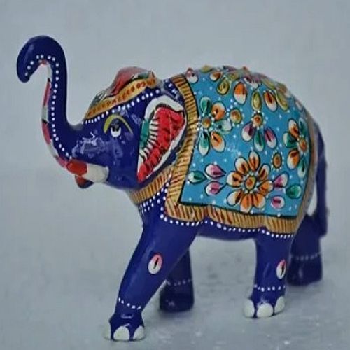 Polished Decorative Blue Wooden Elephant Statue