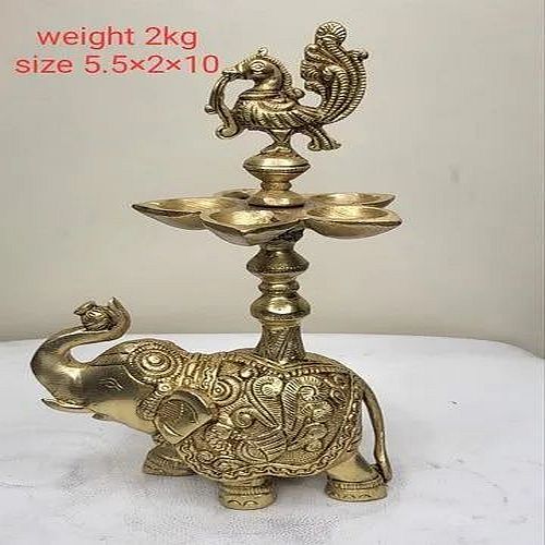 Polished Gold Brass Elephant Diya 5.5x2x10 Inches
