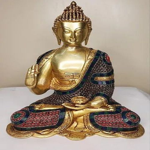 Polished Multicolor Brass Buddha Statue for Worship, Interior Decor