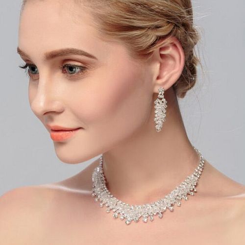 Alloy Ladies Party Wear Necklace Set, Packaging Type : Silver