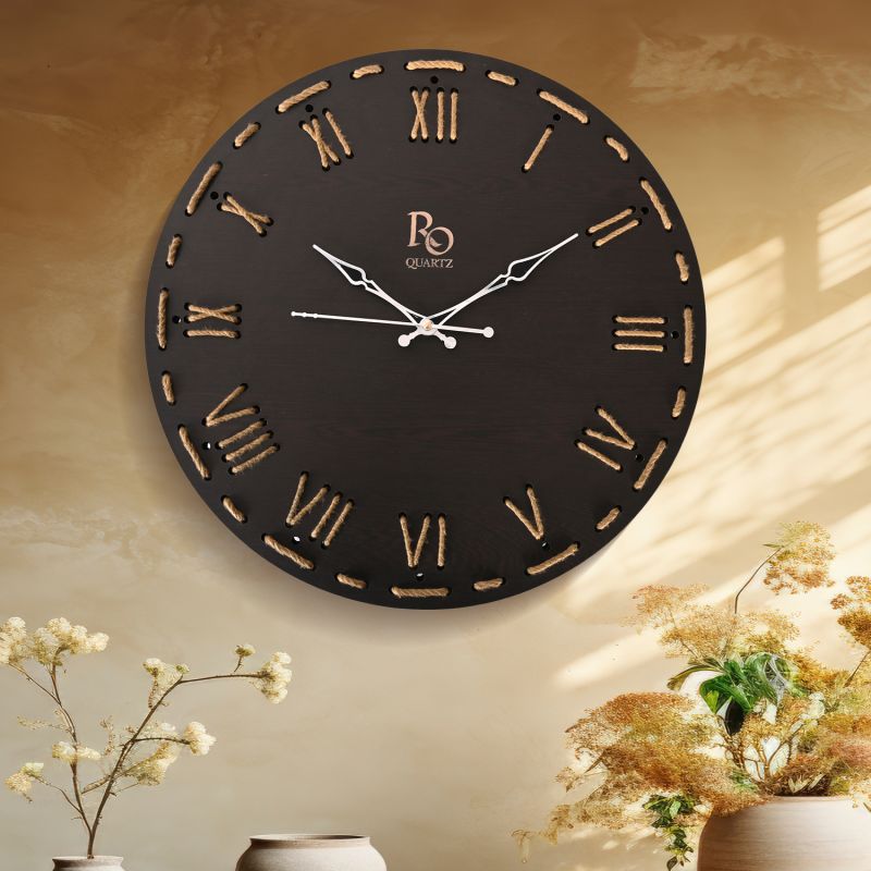 Black Wood Jute Handcrafted Silent Voyage Clock Wall Clock