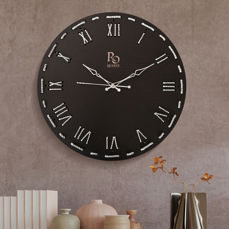 Black Wood Silver Tarkashi Handcrafted Hand Woven Silent Voyage Roman Numeral Wall Clock