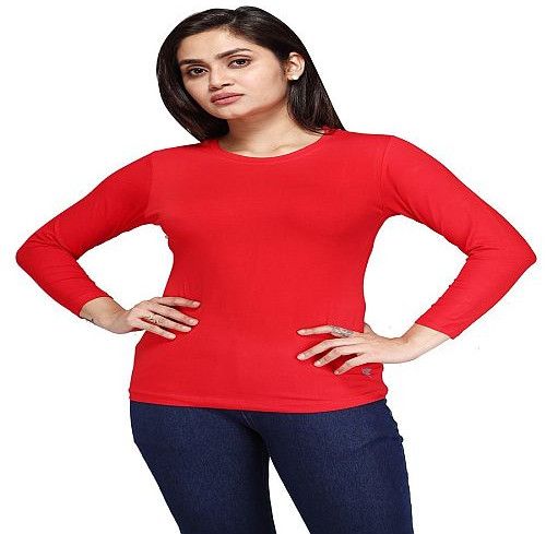 Plain Ladies Red Cotton Full Sleeve T-Shirt M, Xl, Xxl