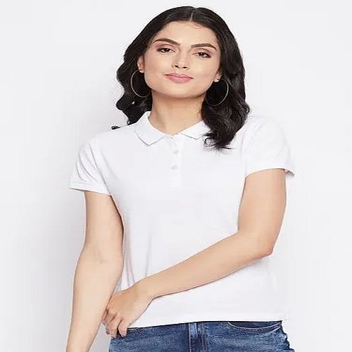 Ladies White Cotton Half Sleeve Polo T-Shirt