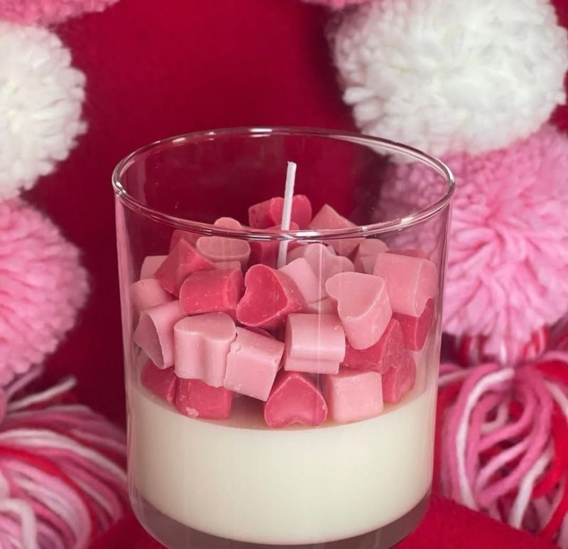 Circle Pink Heart Jar Candle