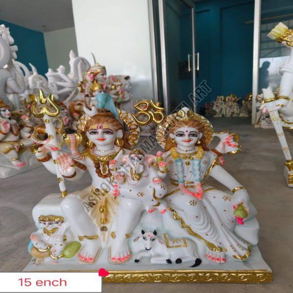 15 Inch Marble Shiv Parvati Statue