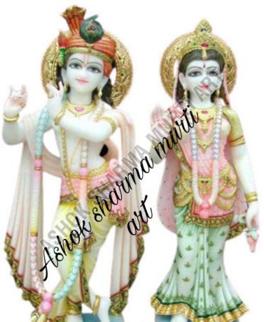 White Painted Beautiful Marble Radha Krishna Statue