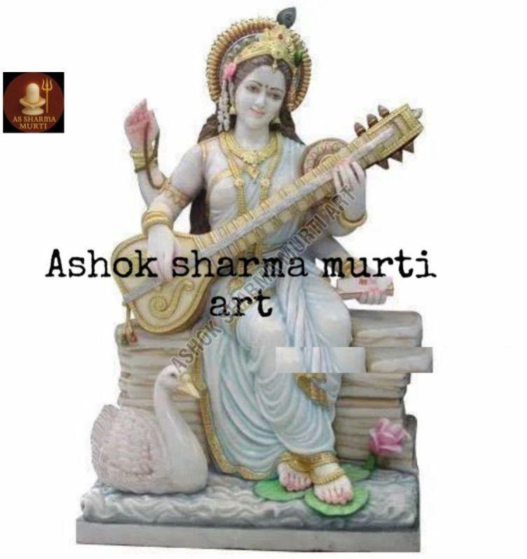 White Saraswati Mata Marble Statue