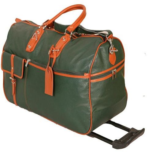 Green Leather Duffle Trolley Bag