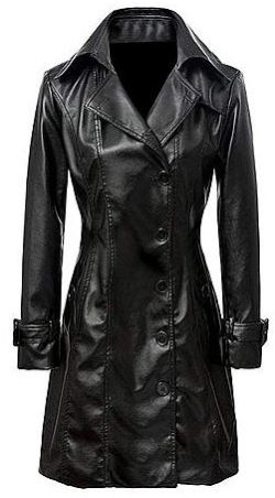 Ladies Black Leather Long Jacket