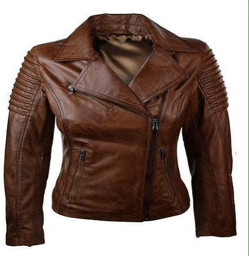 Ladies Slim Fit Brown Leather Jacket