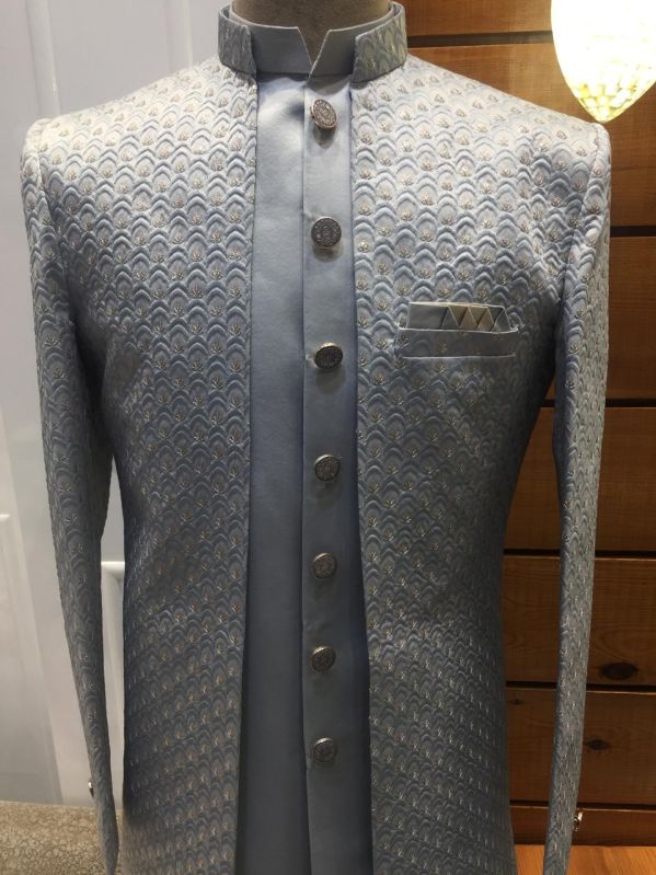 Mens Dark Grey Indo Western Sherwani Set