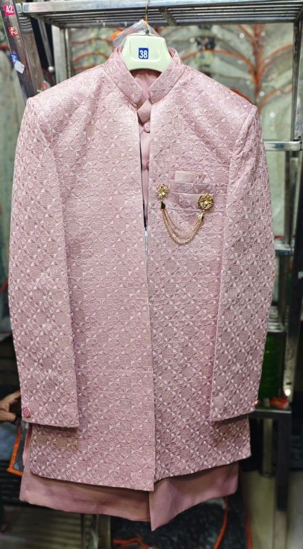 Mens Light Pink Indo Western Sherwani Set