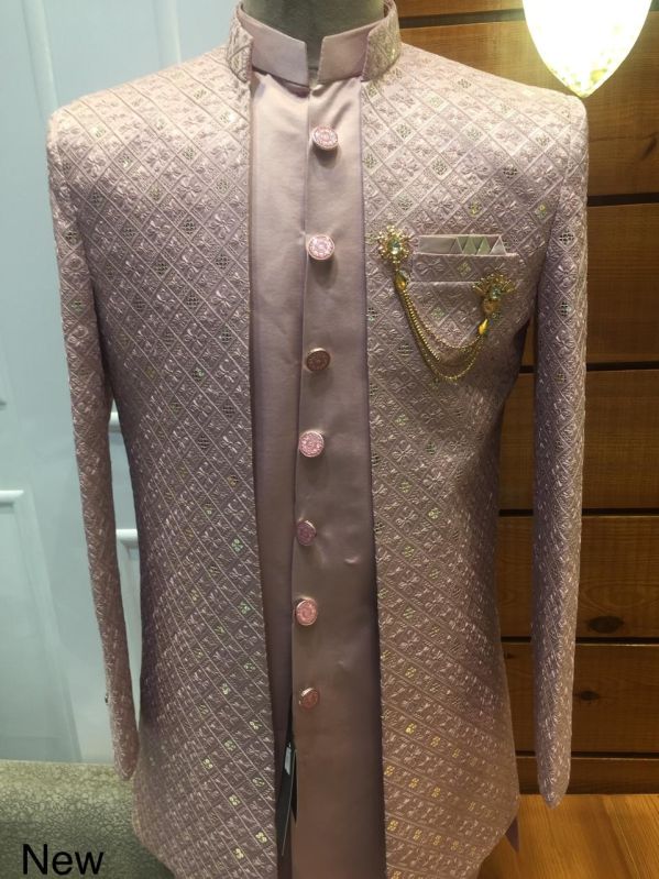 Mens Peach Indo Western Sherwani Set