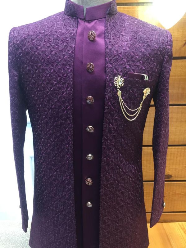 Mens Purple Indo Western Sherwani Set