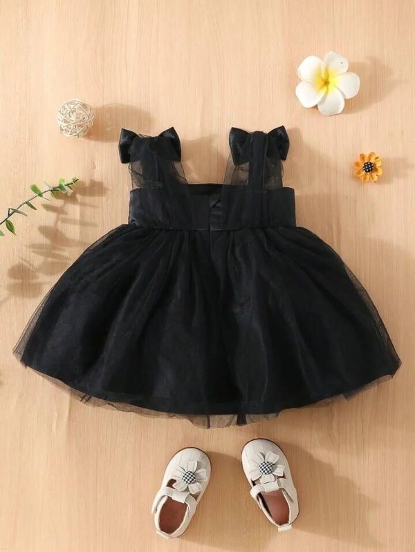 Girls Black Satin Net A Line Western Dress