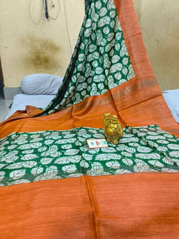 Elegant Block Printed Ghicha Tussar Silk Saree