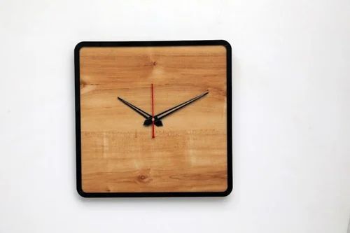 Square Wooden Wall Clock, Color : Brown, Packaging Type : Box