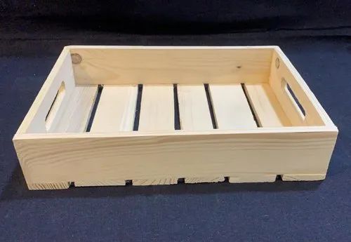 Wooden Beige Rectangular Stripped Serving Tray