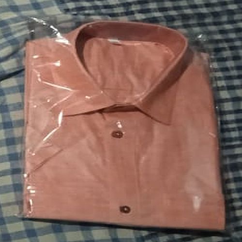 Men Peach Plain Half Sleeves Cotton Shirt