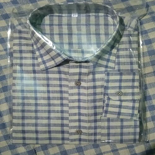 Mens Blue and White Full Sleeve Cotton Check Shirt