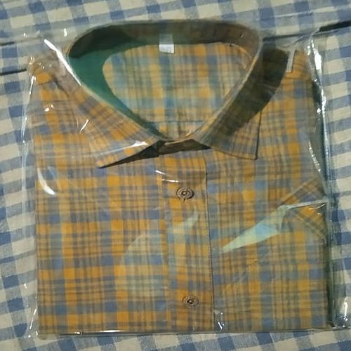 Mens Orange and Blue Half Sleeve Cotton Check Shirt
