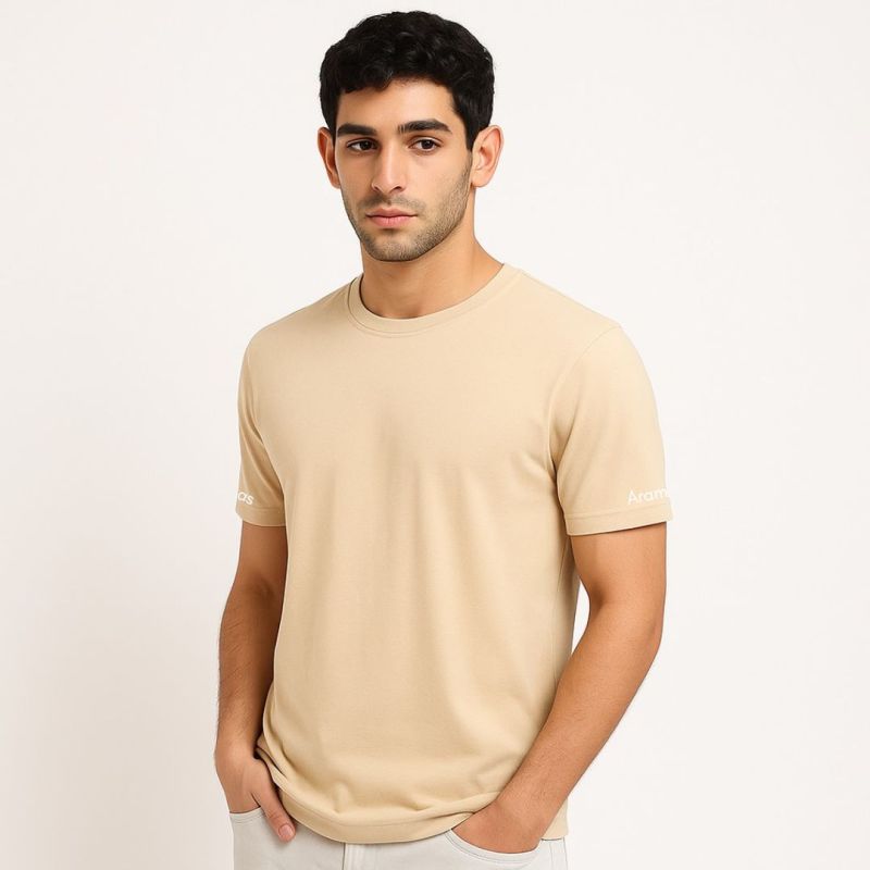 Aramas Solid Beige Coloured T-shirt