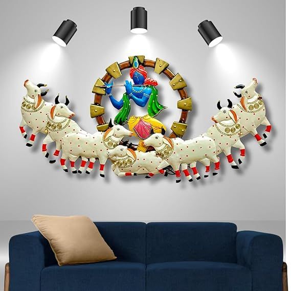 Cow Metal Wall Art Frame Handicraft Krishna