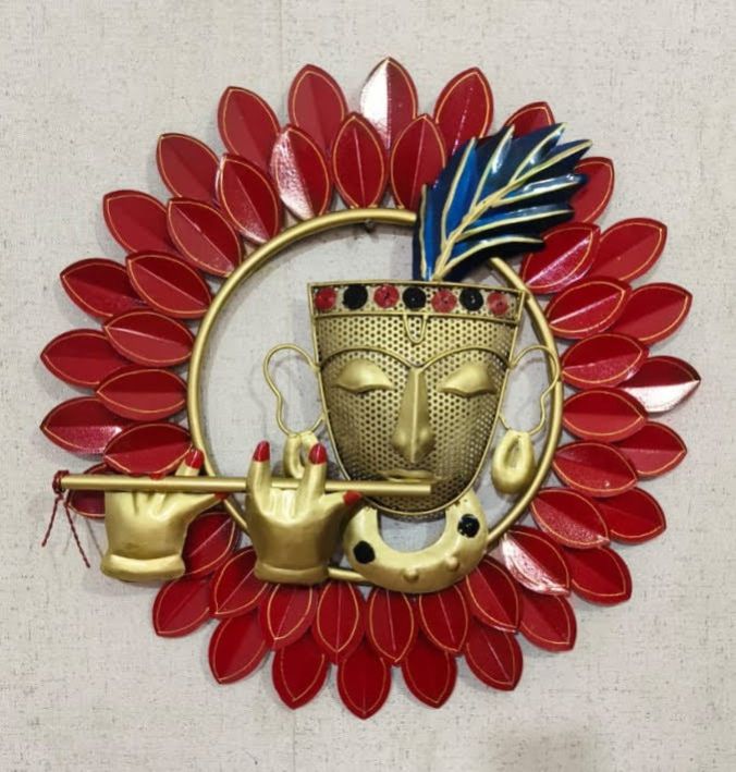 Handmade Metal Krishna Playing Basuri Wall Art Frame