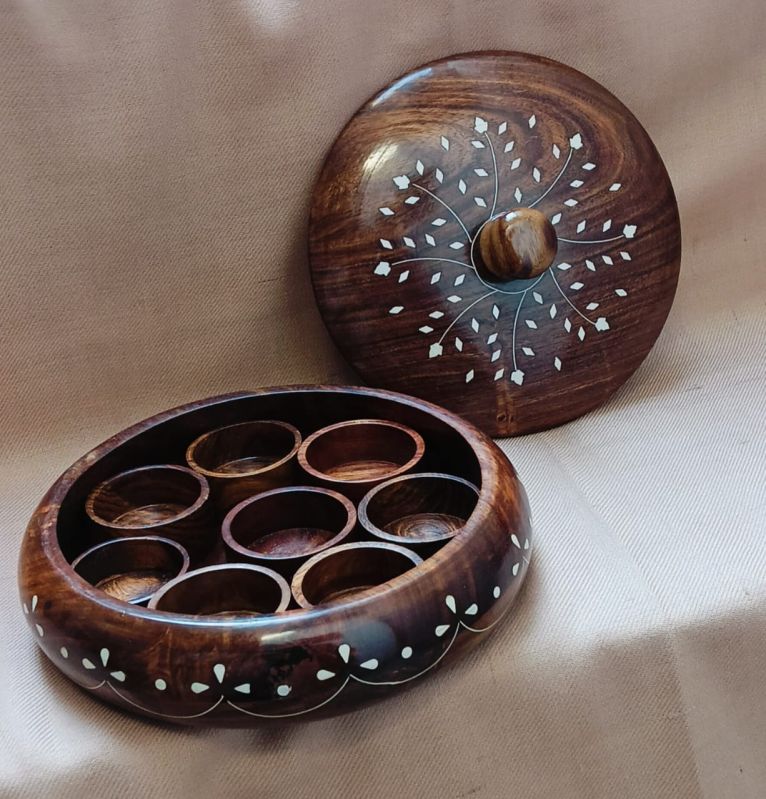 Sheesham Wooden Round Masala Box