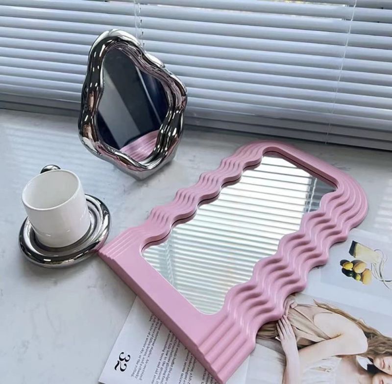 Pink Resin Wavy Wall Mirror