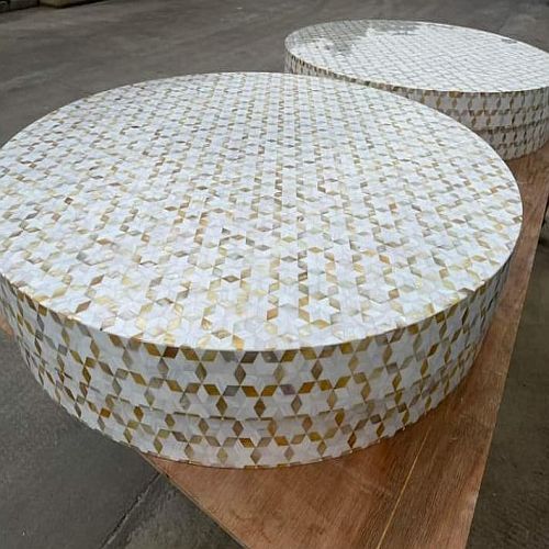 Bone Inlay Round Coffee Table Top