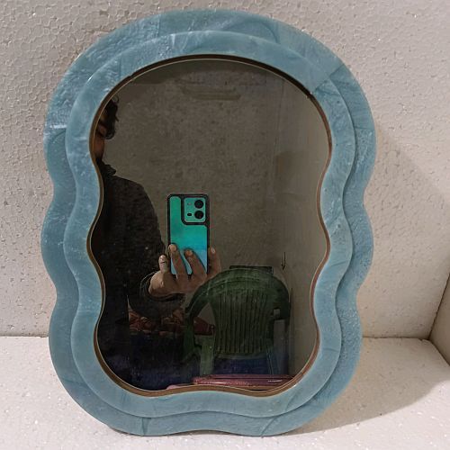 Sky Blue Resin Wavy Mirror