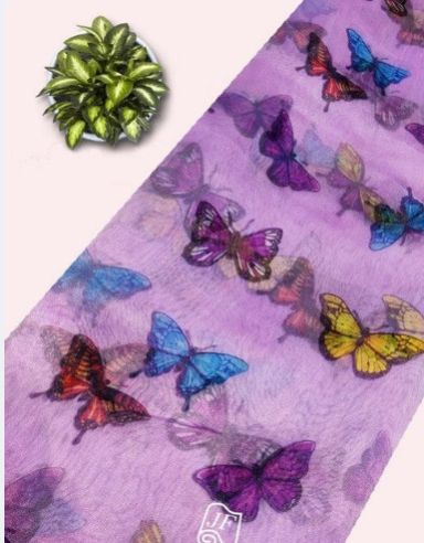 Butterfly Digital Print All over on Fine Organza Fabric