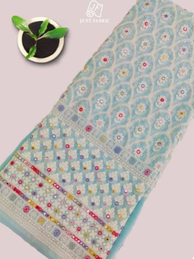 Chicken Kari & Lakhknowi Thread Work on Panel on Georgette Fabric