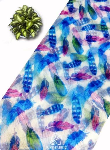 Feather Digital Print All over on Fine Organza Fabric