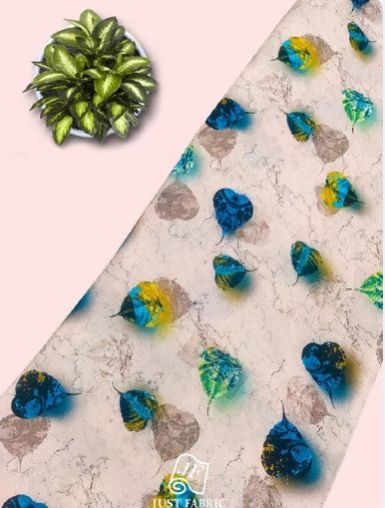 Leaf Print All over on Fine & Soft Crepe Fabric
