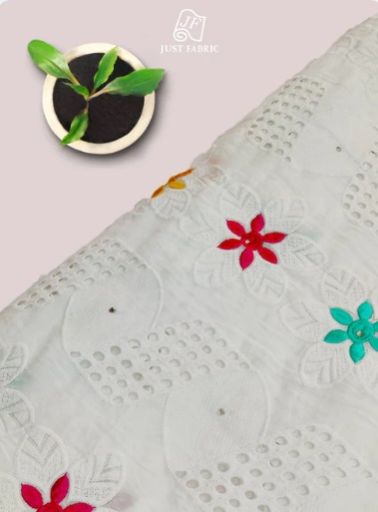 Multicolour Cotton Chikankari White Cotton Fabric