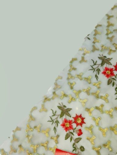 Multicolour Thread Work Floral Jaal Allover Net Fabric