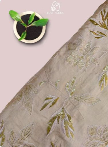 Thread Golden Foil Work OF Floral Jaal Allover Upada Silk Fabric