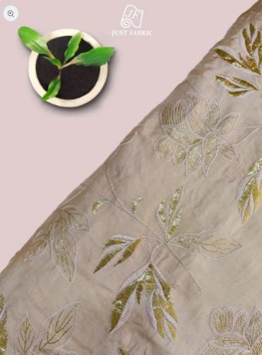 Thread & Golden Foil Work OF Floral Jaal Allover on Upada Silk Fabric