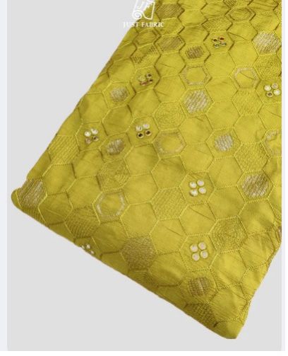 Thread Work Hexagon Jaal on Upada Silk Fabric With Embroidery