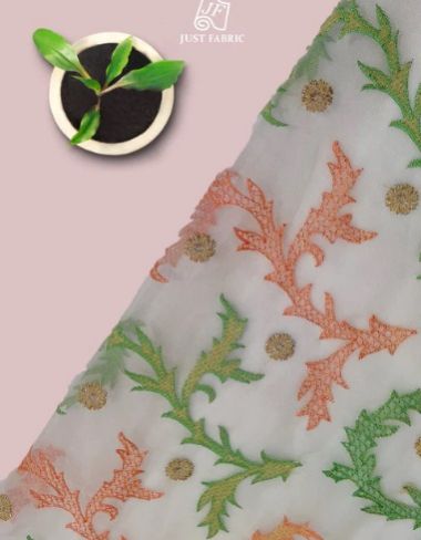 Thread Work Jaal Allover on Organza Fabric With Embroidery