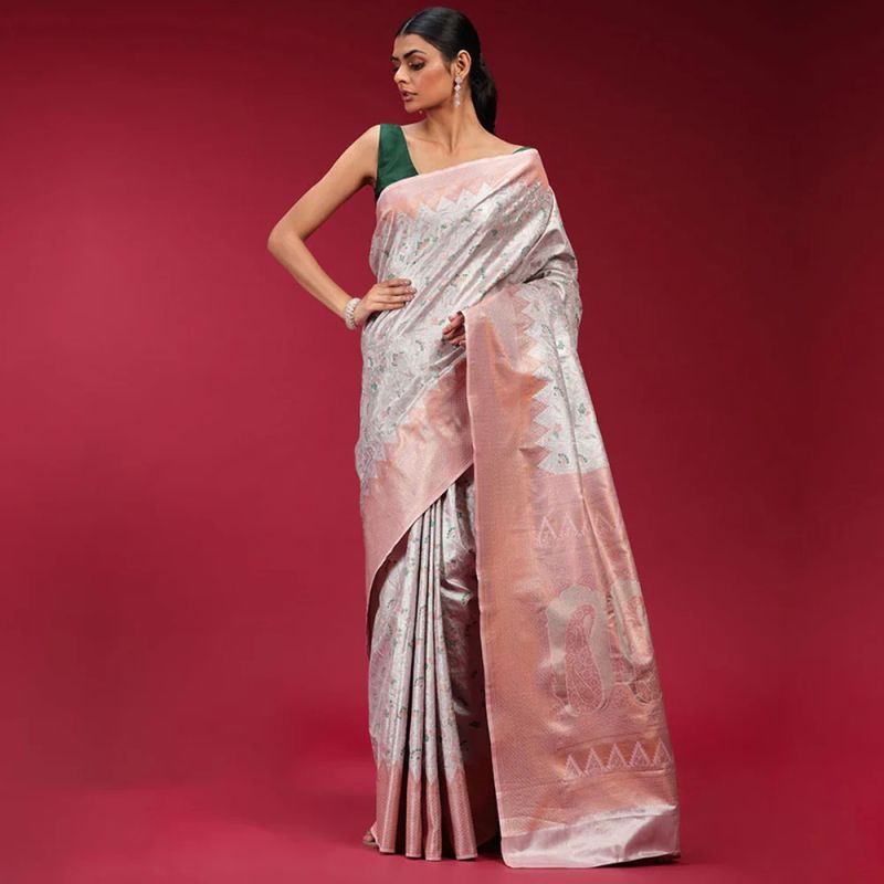 Women Beautiful Banarasi Pink Saree