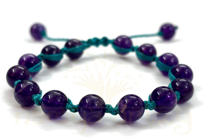 Handmade, Natural Amethyst Round Gemstone Hand-Knotted Bracelet