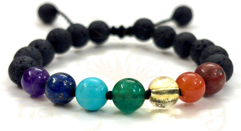 Handmade, Natural & Beautiful 8mm 7 Chakra and Volcano Lava Hand-Knotted Protection Bracelet
