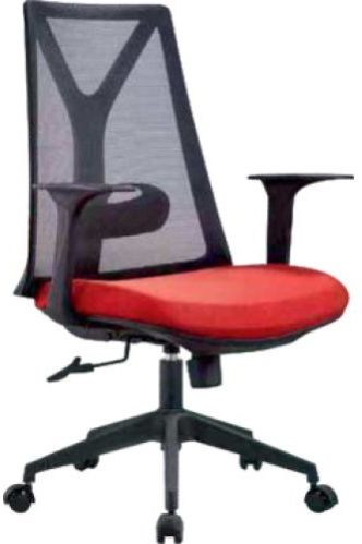 Revolving Red Seat Mid-Back Office Mesh Chair - Fixed Armrest