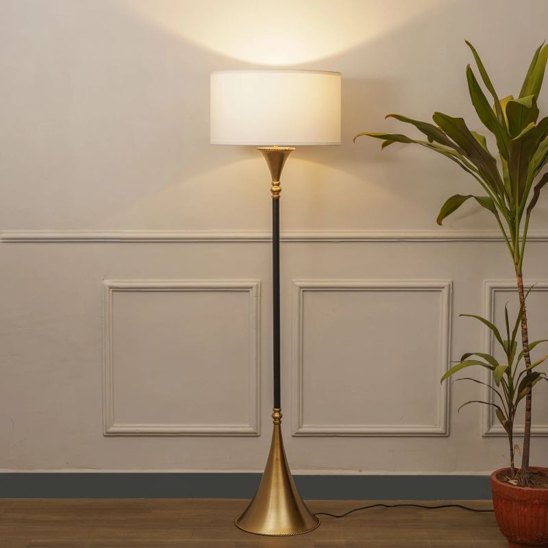Black & Brass Finish Single Light Floor Lamp